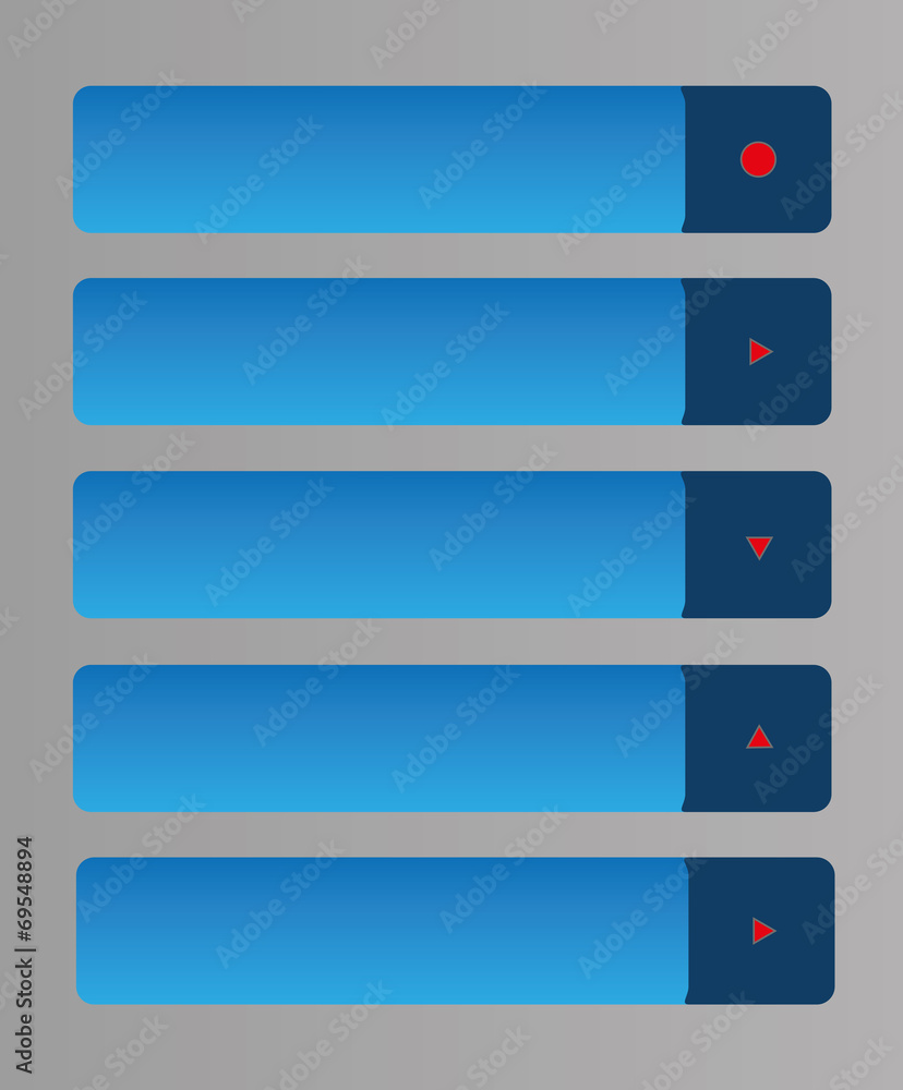 Set of five web buttons with red arrow or circle. Set of five web buttons with red arrow or circle.