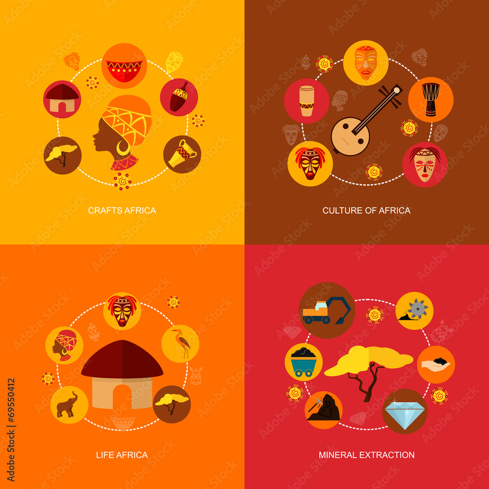 Fototapeta premium Africa icons flat composition