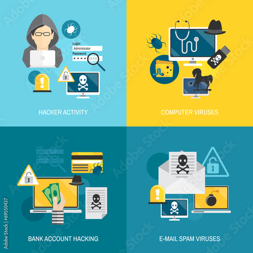 Hacker icons flat composition