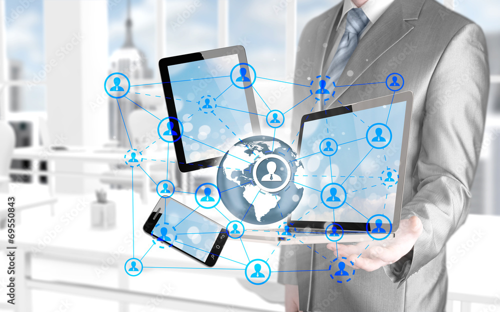 Business man using tablet PC and smartphone social connection Business man using tablet PC and smartphone social connection