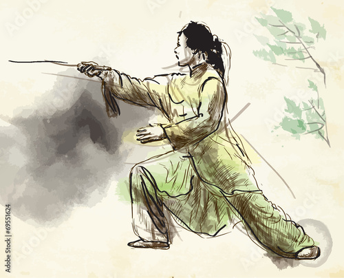 Tai Chi. An hand drawn illustration converted into vector