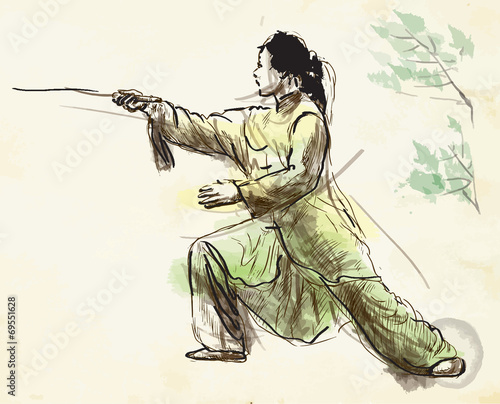 Tai Chi. An hand drawn illustration converted into vector