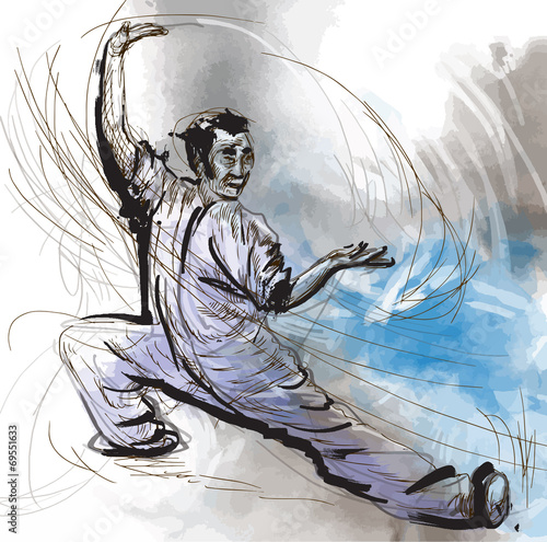 Taiji-Tai Chi. An hand drawn illustration converted into vector