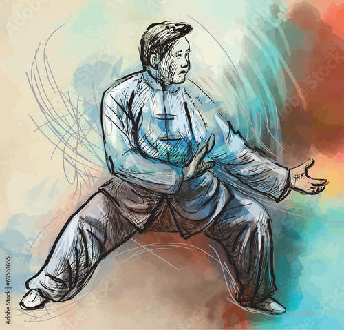Taiji-Tai Chi. An hand drawn illustration converted into vector