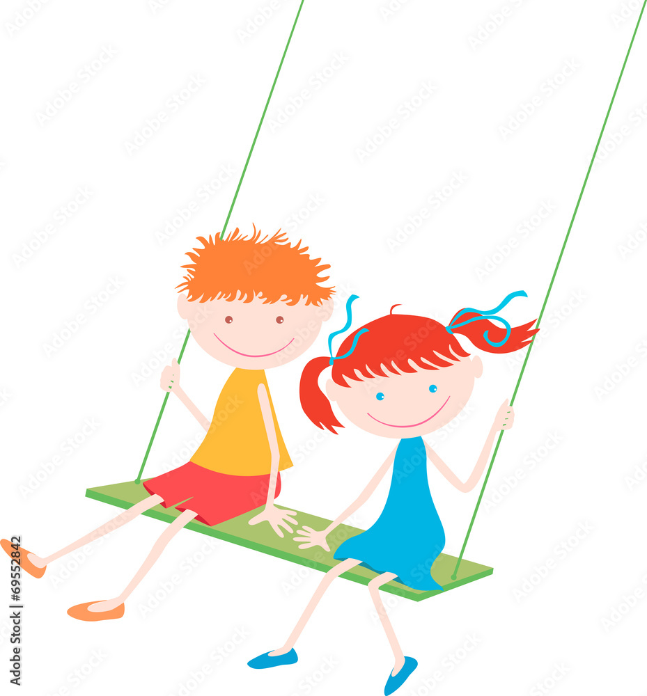 two children on a swing two children on a swing