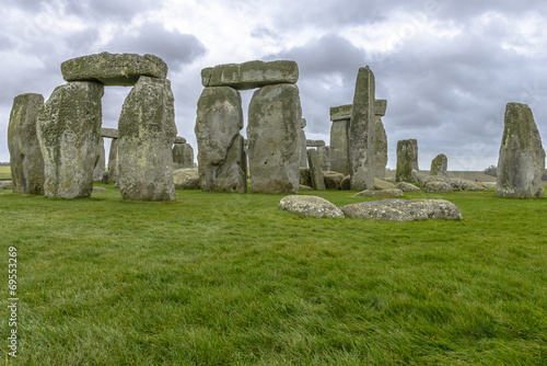 Stonehenge in a cloudy day in Wiltshire, England