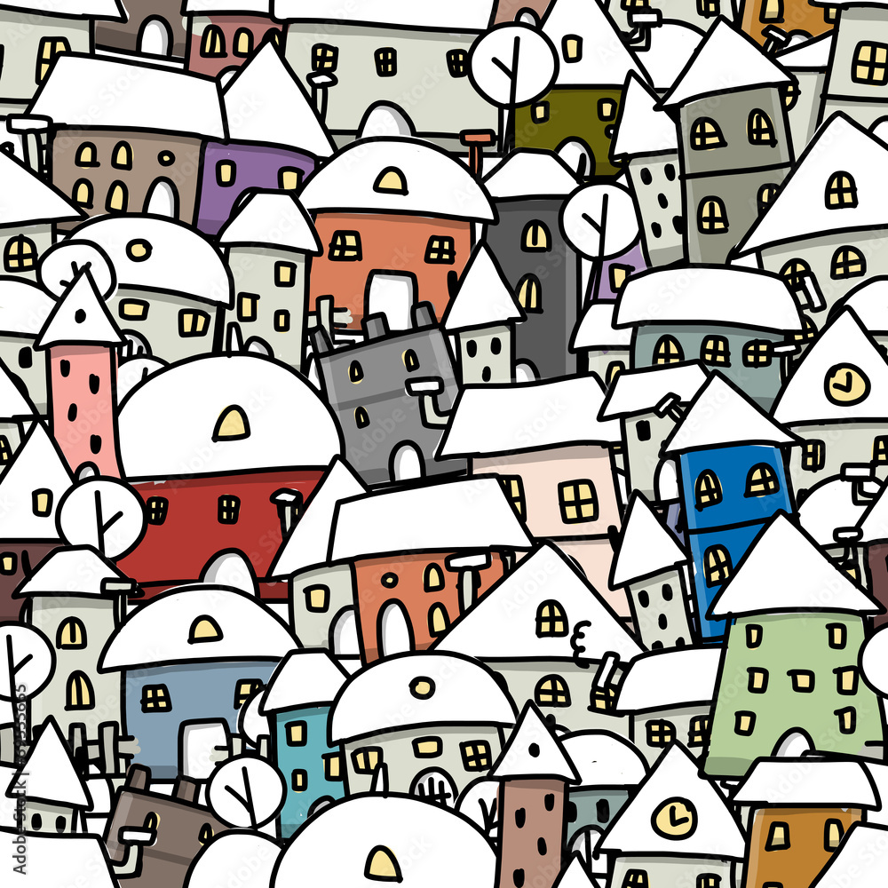 Winter city sketch, seamless pattern for your design Winter city sketch, seamless pattern for your design