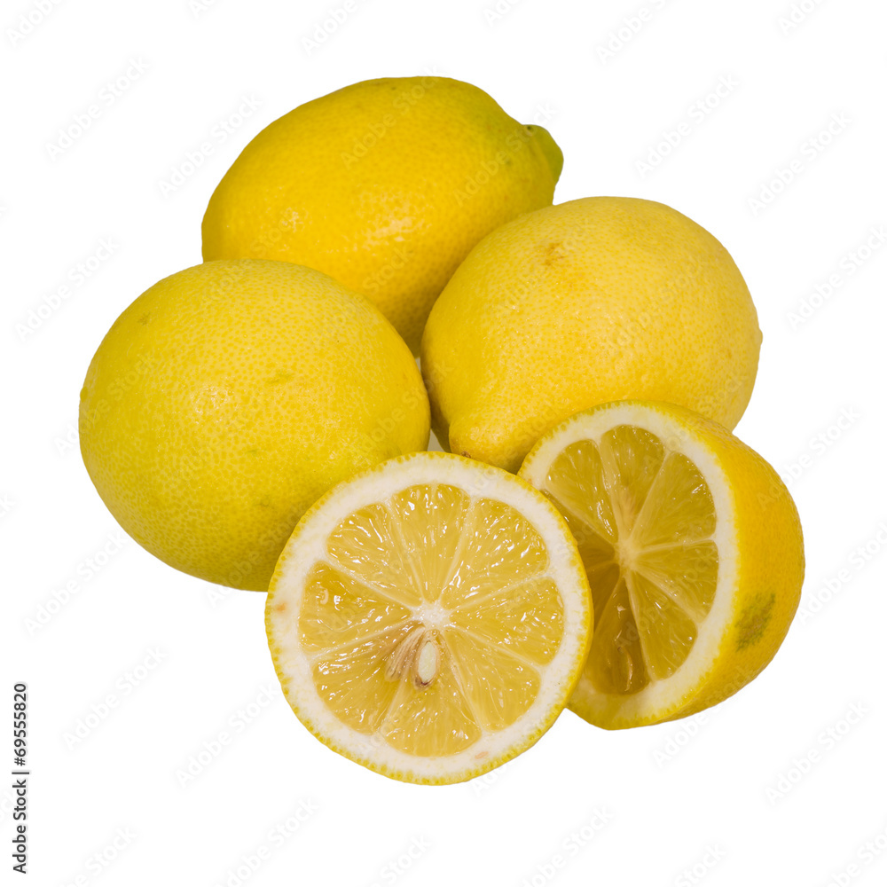 Lemons whole and sliced isolated