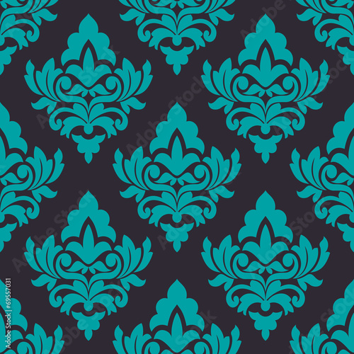 Floral turquoise damask seamless pattern