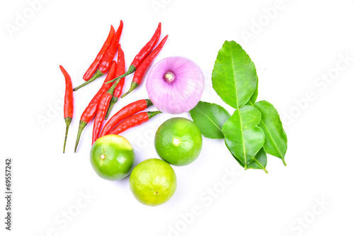 thai herbs and ingredients on a white screen