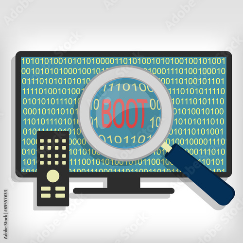 Magnifying glass showing boot message on smart tv