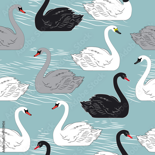 Swans. Seamless vector pattern. Template for design.