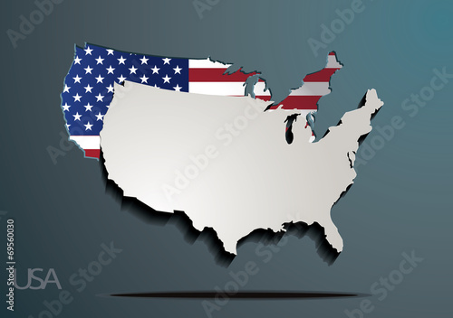 USA paper map ,card and flag