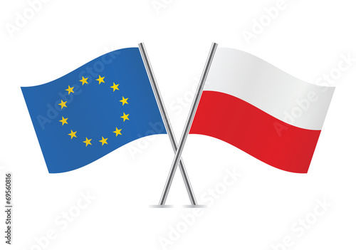 European Union and Polish flags. Vector illustration.
