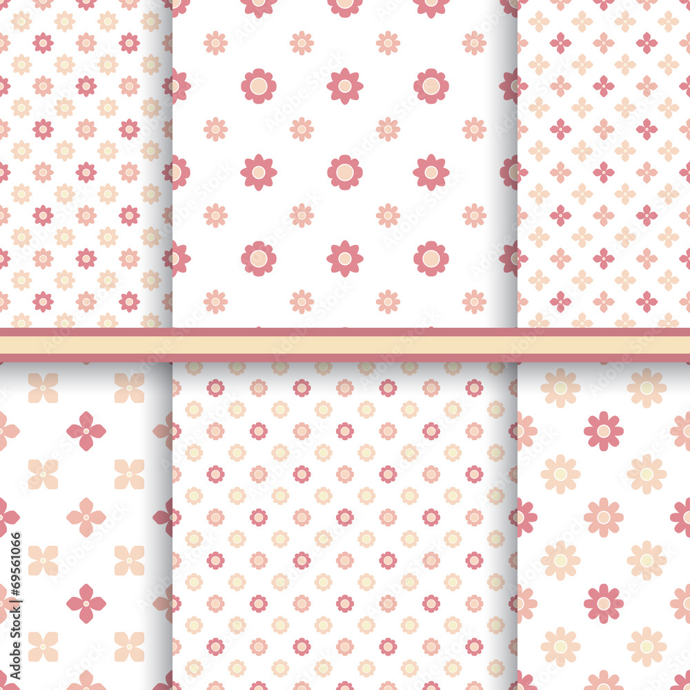 Set of flowers seamless patterns in yellow colors Set of flowers seamless patterns in yellow colors