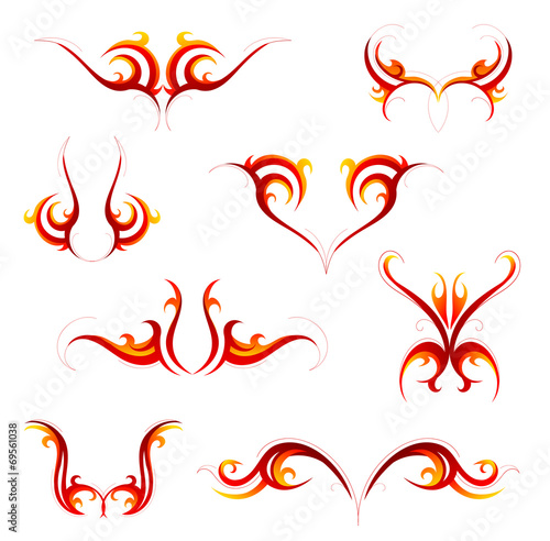 Tribal flame tattoo set