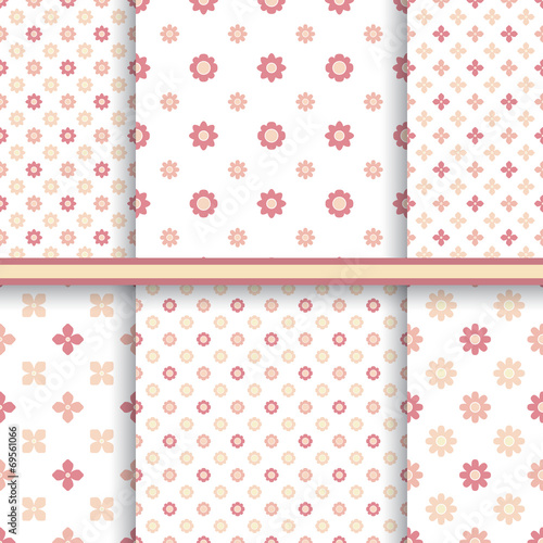 Set of flowers seamless patterns in yellow colors