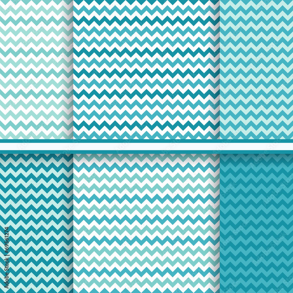 Chevron seamless patterns set - vector texture in blue colors