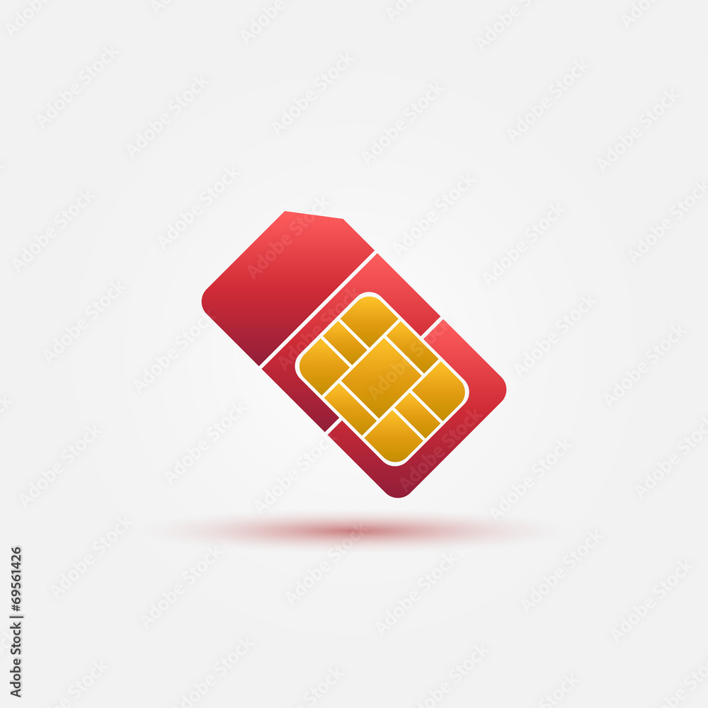 SIM card vector red icon - mobile card simple symbol SIM card vector red icon - mobile card simple symbol