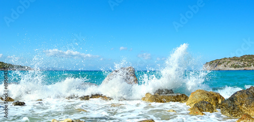 Waves of the sea. Mirabellno Bay. Greece
