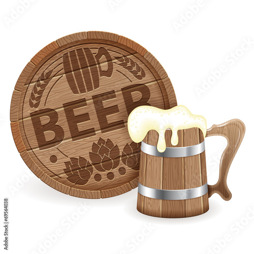 Barrel of Beer and Wooden Mug
