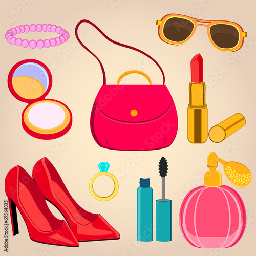 Set of  woman's accessories and cosmetics