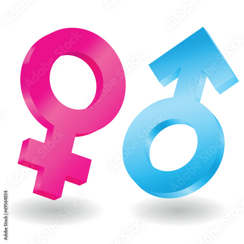 3d illustration of male and female symbols on white background,