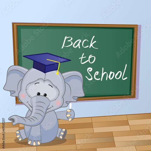 Cartoon Elephant wrote in classroom