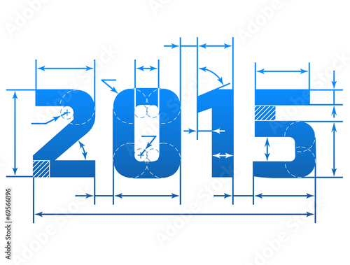 New Year 2015 number with dimension lines. Blueprint element