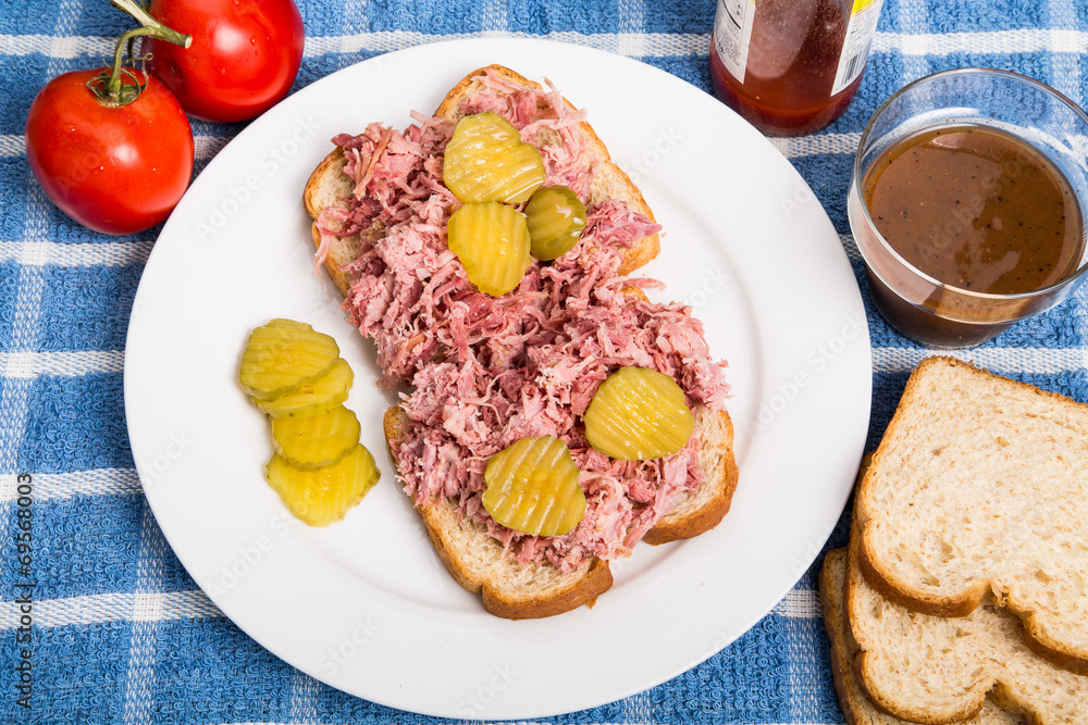 Pulled Pork Sandwich with Sliced Pickles Pulled Pork Sandwich with Sliced Pickles