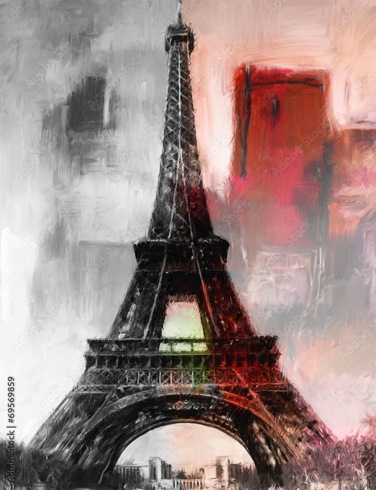 Paris Gemälde Eiffelturm Eifelturm Bild Kunst Ölgemälde - obrazy, fototapety, plakaty 
