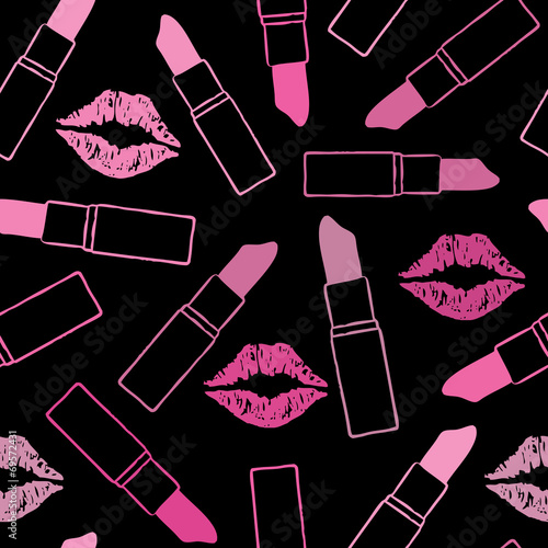 Seamless pattern background with lips and lipsticks