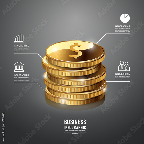 Gold Coin Infographic Business Template. Concept Vector Illustra