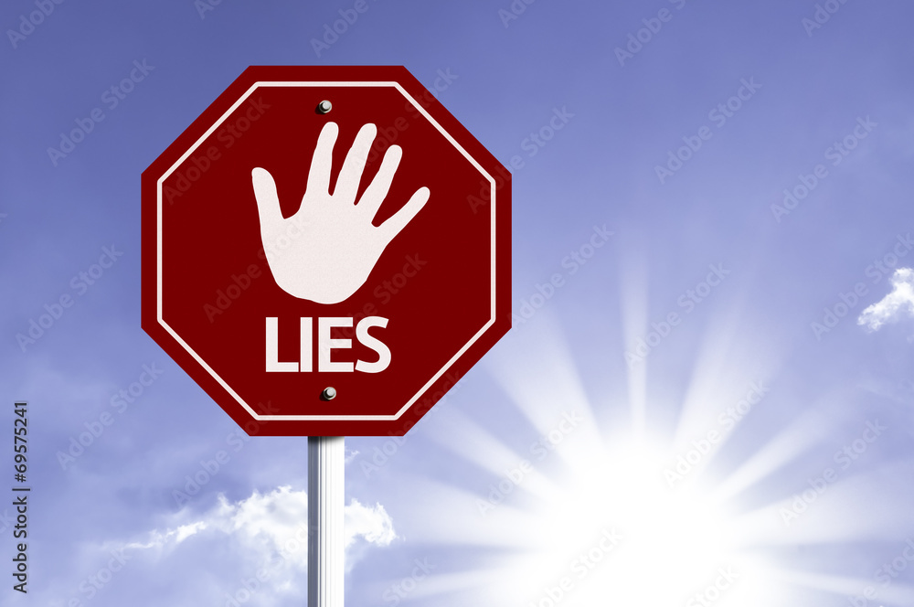 Stop Lies red sign with sun background Stop Lies red sign with sun background