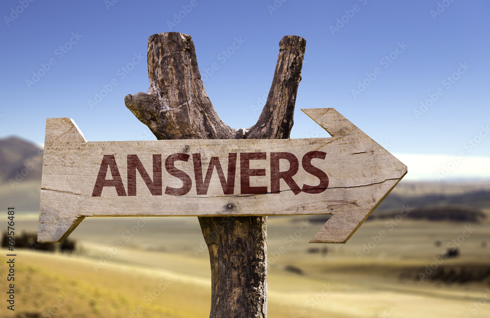 Answers wooden sign with a desert background