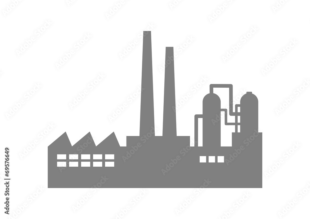 Grey factory icon on white background Grey factory icon on white background