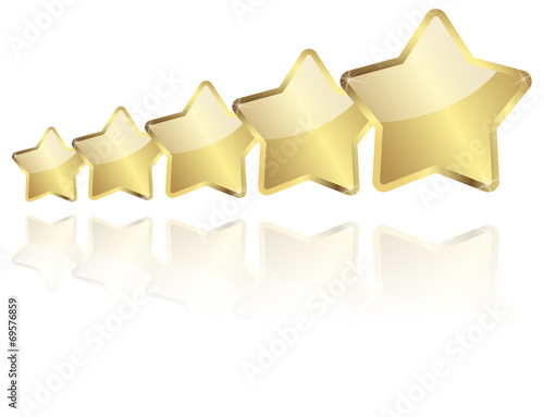 5 golden stars with reflection in a row