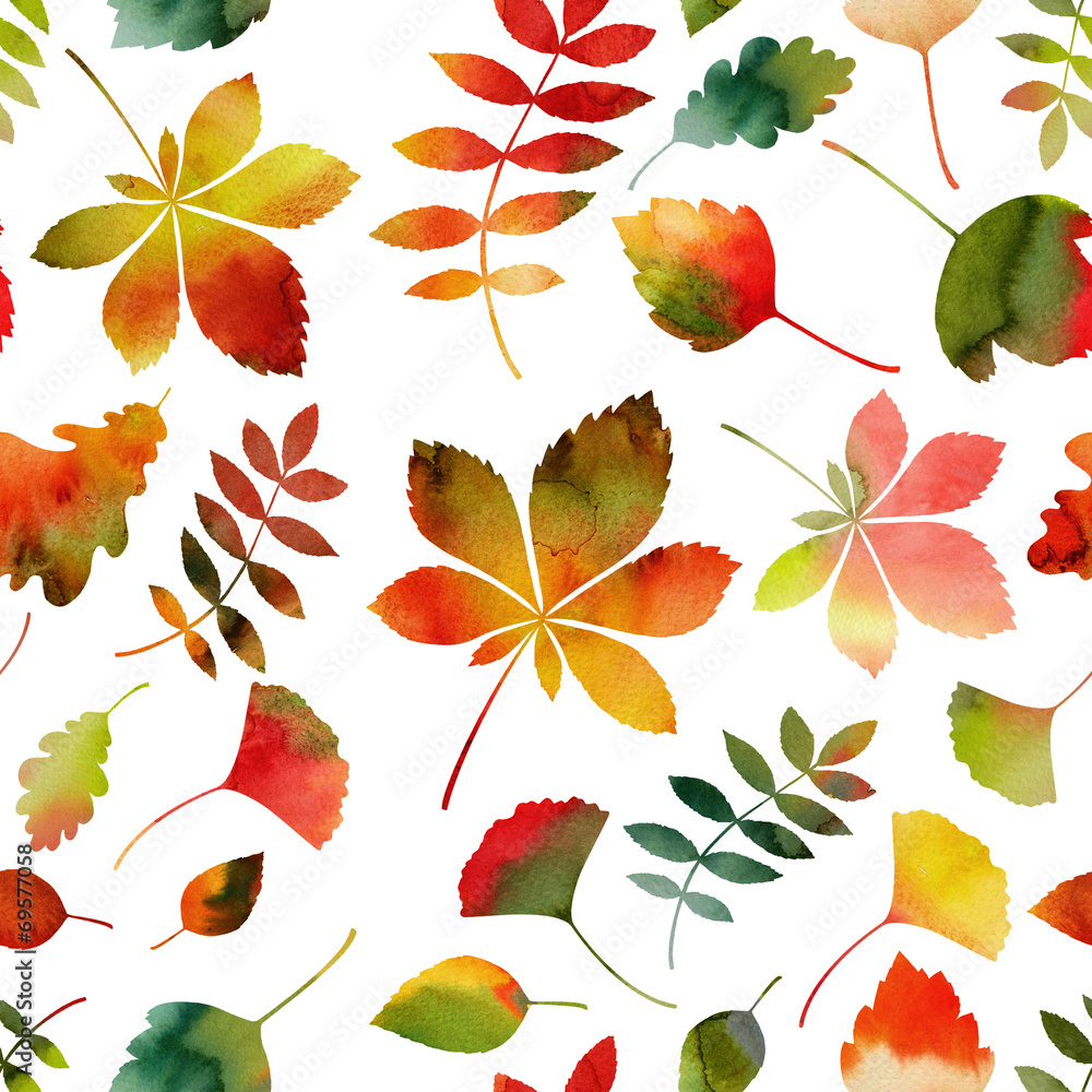 Watercolor Autumn Leaves Seamless Background Watercolor Autumn Leaves Seamless Background