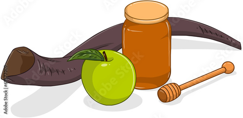 Honey Jar Apple And Shofar For Yom Kippur