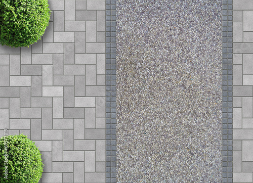 Pflastersteine mit Kiesweg von oben