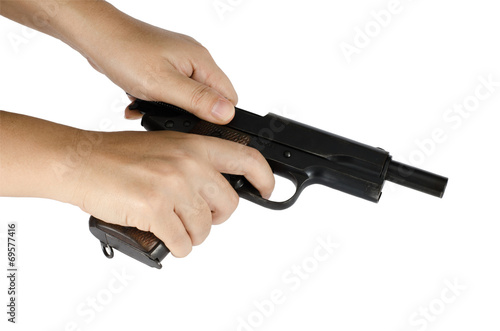 Woman's hand with gun