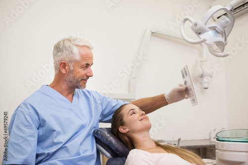 Dentist showing patient her xrays
