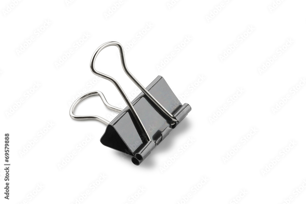 Fototapeta premium A black clip to attach documents together, isolated on white background