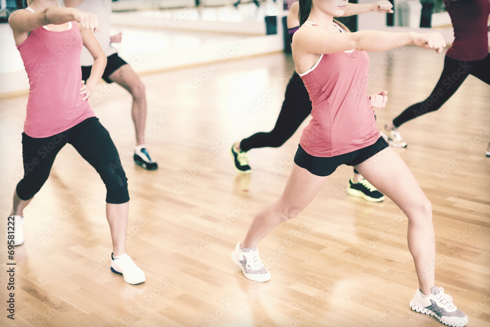 group of smiling people exercising in the gym group of smiling people exercising in the gym