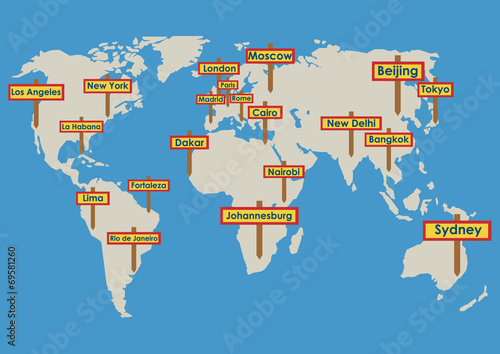 Vector globe with destinations