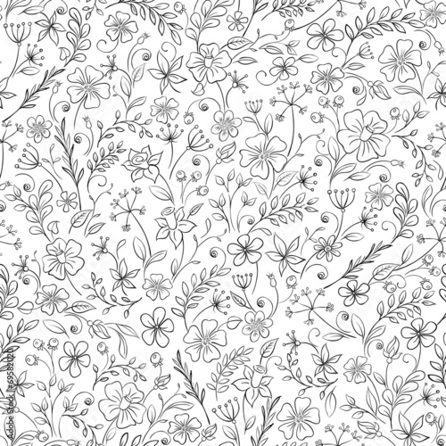Ornate floral seamless texture, endless pattern with flowers. © Leyasw