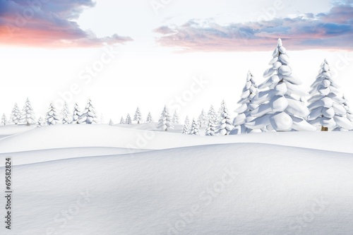 Snowy landscape with fir trees