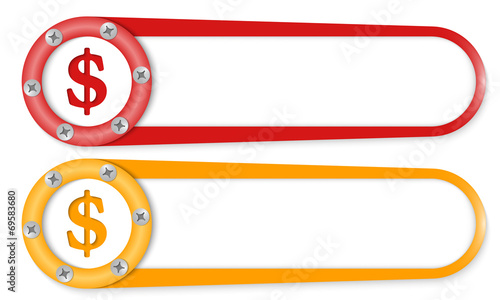 set of two buttons with screws and dollar symbol