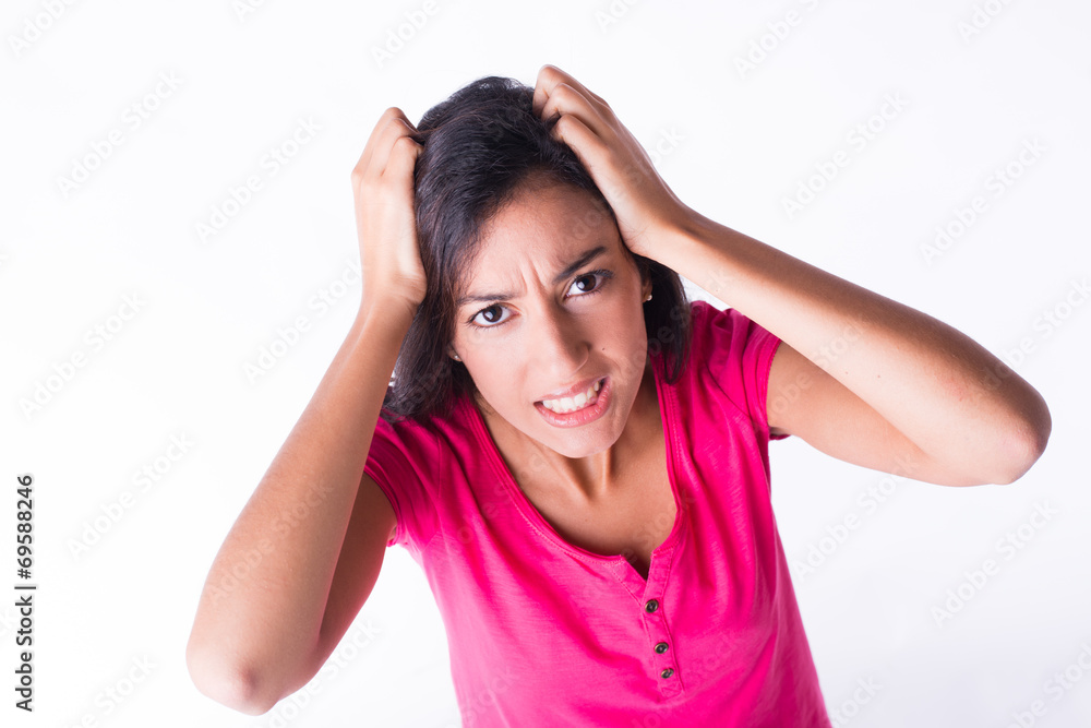 isolated beautiful young woman angry and upset screaming isolated beautiful young woman angry and upset screaming