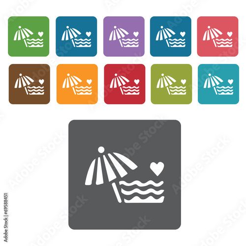 Beach umbrella icons set. Rectangle colourful 12 buttons. Vector